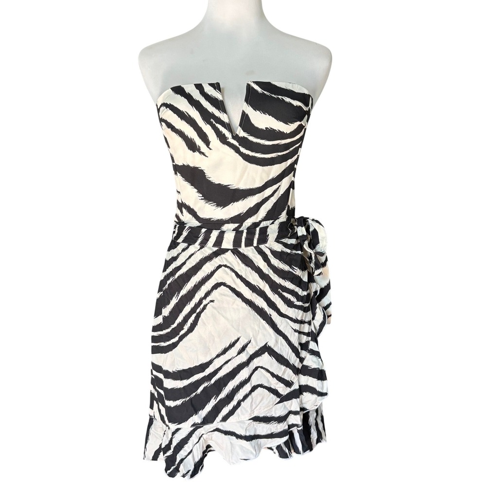 Sun Becomes‎ Her Bustier Wrap Dress in Zebra Sz M White Black